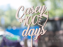 Custom wooden English 100-day celebration ornaments cake topper100day birthday cake card