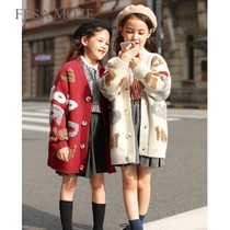 Tide brand childrens spring and autumn cardigan sweater coat 2021 New thick coat Net Red Girl Knitting tide