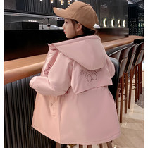 Tide brand girl coat foreign style fashion autumn and winter 2021 new childrens windbreaker thickened cotton cotton girl warm cotton coat