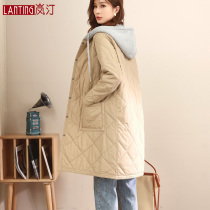 Rhomboid cotton coat women thin cotton cotton cotton 2021 new autumn and winter mother cotton padded jacket thin cotton coat large size cotton coat