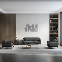 Minimalist office sofa tea table genuine leather modern reception room for business talks upscale sofa industrial wind