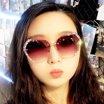 Sunglasses female Korean version of tide round face long face big face thin anti-ultraviolet frameless sun glasses female diamond gradient