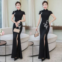 Black modified long temperament Chinese style dress show cheongsam spring and summer young new dress elegant girl