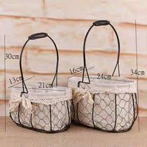 Wrought portable flower arrangement small flower basket living room ornaments woven basket dried flower basket flower basket flower pot multi-meat flower dried flower basket