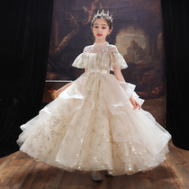 Girls evening dress host princess dress high-end girl puffy gauze childrens catwalk piano performance spring and autumn