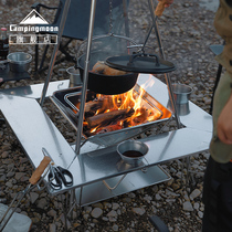CAMPINGMOON stainless steel patterned stove table barbecue table detachable barbecue table outdoor folding table