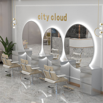  Net celebrity barber shop mirror table cabinet integrated wall-mounted led trendy hair salon mirror dedicated single-sided hair salon