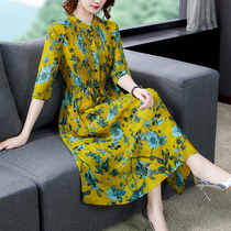 Xiangyun yarn silk mulberry silk dress female summer 2021 new fashion age reduction printed long dress big summer