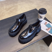 Wushe Korean college style black open-edge bead leather JK single XIE literary retro thick-bottomed Mary Jane XIE female