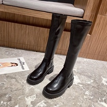 WUXIE Imperial elder sister wind age increased thin knee boots female back zipper leather thick soled high boots