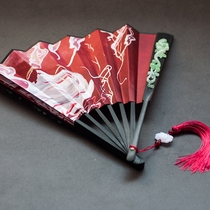 Fan summer folding fan niche tassel easy to open and close domineering double-sided silk cloth Hanfu decoration for men and women