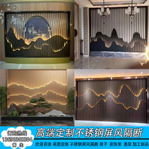Stainless steel rockery screen partition brushed rose gold hotel sales department landscape painting background wall living room customization