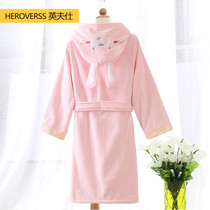 Cotton towel bathrobe women autumn and winter adults can wear with hats bath towels big children absorbent swimming adult hooded bathrobe