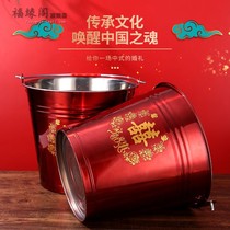 Blessing Penthouse Wedding for children and grandchildren Festive Barrels Wedding with red buckets Home Stainless Steel Barrel bride accompanied by red water