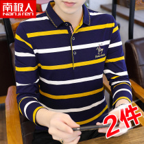 Antarctic polo shirt mens Tide brand spring and autumn stripes Paul cotton trend mens clothes lapel long sleeve T-shirt