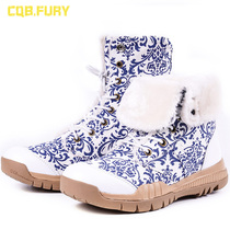 Winter plus velvet warm high helping country wind green flowers Porcelain Hiking Mountaineering Army Fan boots lovers Overalls Martin boots Canvas Boots