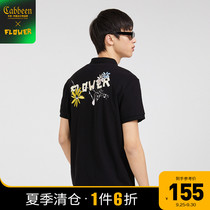 Carbine Mens Black Polo Shirt Top 2021 Spring and Summer New Trend Graffiti Flower Embroidery Print Street B