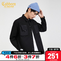 Cabbeen Carbine Mens Casual Black Jacket Jacket Spring and Autumn New Trend Stitching Pocket Workout Style H