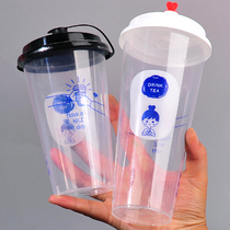 90 caliber high transparent injection molded milk tea cup net celebrity girl 500ml disposable plastic cup with lid can be customized