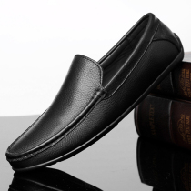 Doug shoes mens summer breathable leather shoes a pedal shoes light driving shoes fashion small black shoes soft face soft soles mens shoes
