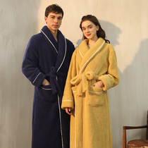 Double-sided thickened robe 2021 new autumn and winter men and women coral velvet couple extended flannel bathrobe