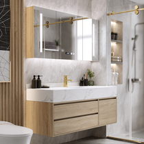 Light luxury toilet rock board bathroom cabinet combination modern simple hand wash basin wash basin wash table one mirror cabinet set