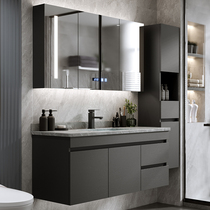 Light luxury bathroom cabinet combination modern simple mirror cabinet one bathroom rock board wash table set hand wash basin