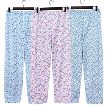 Lady Pure Cotton Home Pants Mid-Aged Whole Cotton Big Code High Waist Loose Summer Thin Air Conditioning Long Pants Sleeping Pants Woman