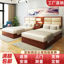 Guangzhou hotel bed standard room full set of customized hotel furniture hanging board Apartment single room bed Bed and breakfast double special bed