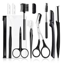 Black eyebrow trimming clip small scissors stainless steel eyebrow scraping eyebrow comb eyebrow clip eyebrow trimming eyebrow trimming zipper set tool