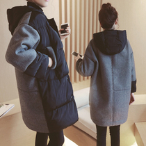 Pregnant womens cotton-padded clothes autumn and winter coats long loose warm Korean version of woolen cotton-padded jacket