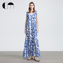COMME MOI Lv Yan designer Autumn 2022 womens French temperament print suspender dress