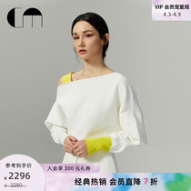 COMME MOI Lü Yan designer Early spring new loose Inclined Shoulder Collision color collection waist design sweater womens clothing blouses
