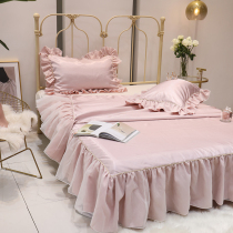 Korean temperament pink lace lace mat three-piece set foldable washable air conditioning mat thin quilt cool