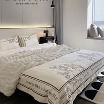 Fan-style light lavish 4 pieces full cotton long suede cotton high-grade embroidery bed bedding 120 pure cotton quilt cover