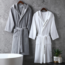Five-star hotel bathrobe Mens and womens long nightgown Cotton towel material Water absorption quick-drying bathrobe Couple hooded