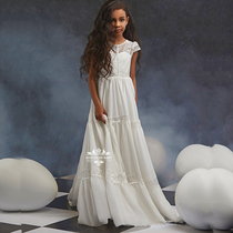Girl dress white childrens piano performance high-end simple small host solo evening dress band band performance