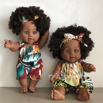 Simulation Doll Girl cute African black doll whole body soft glue baby house toy children gift