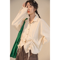 UBUIE dried fish drawstring shirt female spring and autumn design sense niche long sleeve shirt loose retro Korean top