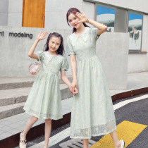 Pro-daughter dress Mother dress with dress 2022 new ChaoXia dress foreign air high-end flower lace doll collar princess dress