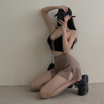 Thin sports culottes womens high waist a word pure desire wind sexy hot girl skirt Summer port flavor hip split skirt