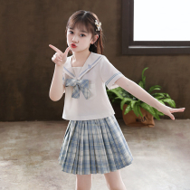 Girls jk uniform skirt foreign childrens summer dress pleated skirt dress Net red plaid summer suit college style