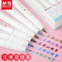 Chenguang three-color double-line pen three-dimensional outline pen dream tremble sound with highlighter pen marking pen students use hand account pen hand account marker pen color light stroke key stationery supplies