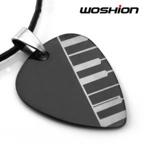 Personality Rock Metal Punk Titanium Steel Guitar Pick Necklace Piano Keys Keyboard