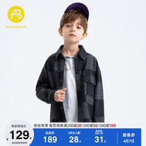 AB Childrens Clothing Children Plaid Long Sleeve Shirt Spring Autumn Dress New Tide Card Denim Shirt Boy Turning Foreign Air Blouse
