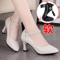 Mom shoes single shoes high-heeled leather summer womens shoes 2021 new middle-aged spring and autumn womens shoes with a word buckle
