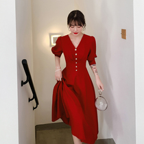 Toast dress bride 2021 new wedding summer burgundy engagement dress female back door dress can usually be worn
