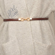 Womens Thin Belt Leather Gold Buckle Head Matching Skirt Versatile Dress Decoration Waist Small Belt Women