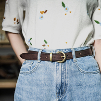 Pure cowhide pin buckle retro handmade real leather belt Hong Kong style denim all-match belt simple ladies belt casual trend