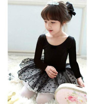 Children Dance Suit Girl Ballet Dancer Dress Spring Autumn Pure Cotton Long Sleeve Cuff Practice Test Class Uniform Gymnastics Toddler Fluffy Skirt
